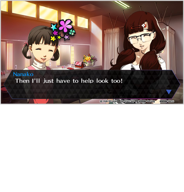 The Investigation Team searches through the world called the Midnight Stage, dancing through all obstacles in their path. Back in the real world, Kanami, Nanako, and Dojima work together to pursue the truth behind this mystery.